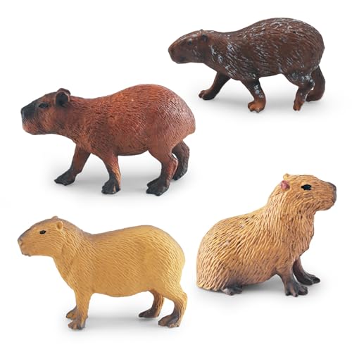 Jeorywoet Capybara -Spielzeuge, Tierfiguren, 4PCs Kunststoff -Capybara -Figuren, Capybaras Ornament Stehende Capybaras Modell für Wissenschaftsprojekt, Lernpädagogikspielzeug, Capybara -Figurine von Jeorywoet