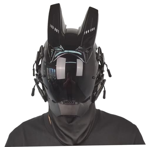 Jeorywoet Cyberpunk -Maske mit Horn -Futuristische Maske für Männer PC Dekorative Punkmaske mit Gesichtsmaske Cybermaske für Cosplay Party Halloween Music Festival, Punk Mask von Jeorywoet