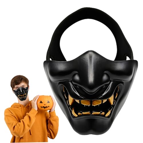 Jeorywoet Dämon halbe Gesichtsmaske, böse halbe Gesichtsmaske Dämon Untergesichts Schutzmaske TPU Golden für Airsoft CS Game Halloween Party Schwarz, Halloween Halb Gesichtsmaske von Jeorywoet