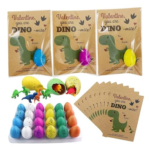 Jeorywoet Dinosaurier Eier, 1 Set Dinosaurierspielzeug, 24 Prozent Dinosaurier Eier schlüpfen Dinosaurier Eier mit Karten und Taschen, wachsen in Wasserriss Kinder Jungen Mädchen, s von Jeorywoet