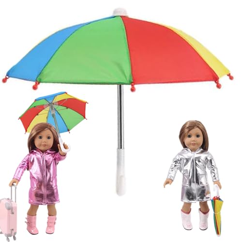 Jeorywoet Doll Regenschirm für 18 -Zoll -Puppen, farbenfrohe Spielzeugschirm, 10,2 x 8,5 Zoll geöffnetes, kleines Dach, lustige Mini -Regenschirme für Dekorationen Mini -Regenschirmspielzeug von Jeorywoet