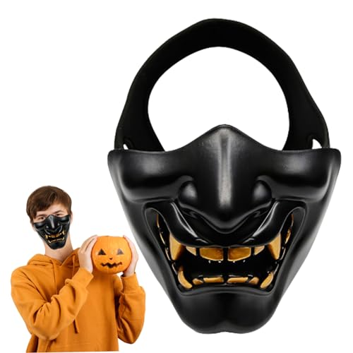 Jeorywoet Evil Halb Face Mask Dämon Untergesichts Schutzmaske TPU Golden für Airsoft CS Game Halloween Party Schwarze Evil Halbgesicht Maske von Jeorywoet