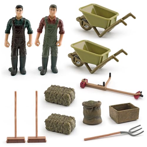 Jeorywoet Farm Toys 12PCS/Set -Simulation Britains Farmspielzeug Realistic Bauernpersonen Figuren für kleine pädagogische Spielset Farm Tool für Kinder Kleinkinder, Farmspielzeug für Kleinkinder von Jeorywoet