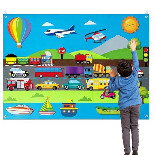 Jeorywoet Filzboard für Kleinkinder, Stadtthema -Woll -Filz -Board -Geschichte mit Autos, Flugzeugen, Schiffen und eher frühes Lernen Interactive Filz Board für Kleinkinder Bildungsspielzeug von Jeorywoet