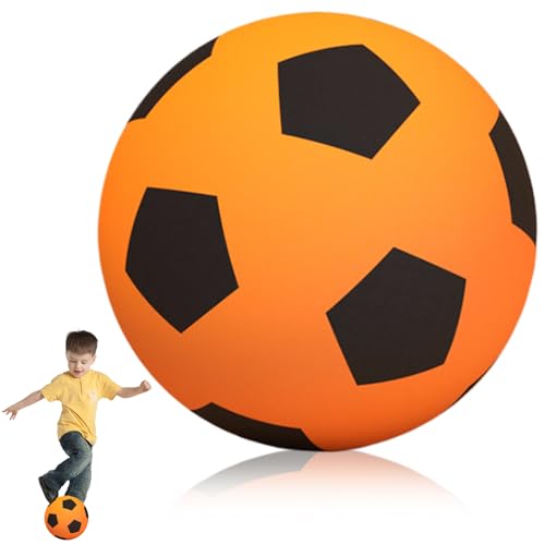 Jeorywoet Foam Fußballkugel, Stiller Fußball für Kinder Größe 5 PU Schaumfußball -Stoßdämpfung Kleiner Fußball Leichtes Softgeräusch -Reduktion Fußball für Kinderspielzeug, Schaumfußball, Orange von Jeorywoet