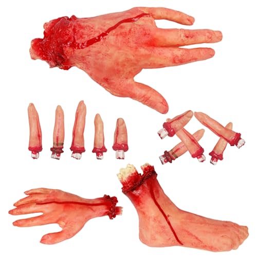 Jeorywoet Halloween Körperteile 5pcs/Set Bloody Hände und Füße Finger abgetrennte Körperteile gruselige Halloween -Requisiten für Spukhaus Halloween Dekorationen, Halloween -Requisiten von Jeorywoet