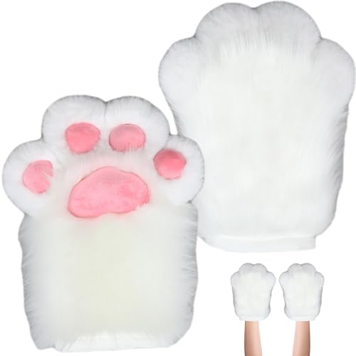 Jeorywoet Halloween pelzige Pfoten 1 Paar Fauxpelzen Plüschkatze Pfoten Handschuhe Fingerlose Therianpfoten niedliche Pursuit Pfoten für Halloween -Cosplay -Kostümzubehör, weiße, pelzige Pfoten von Jeorywoet