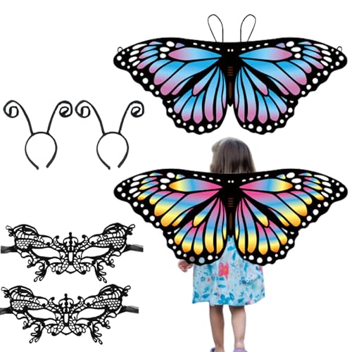 Jeorywoet Kinder Schmetterling 6pcs Märchen Schmetterling mit Maske und Antennenstirnbändern Schmetterlingsschalkostüm für Mädchen Halloween Geburtstagsfeier Dress Up, Schmetterling Kinder von Jeorywoet