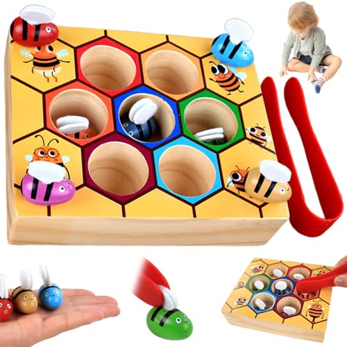 Jeorywoet Kleinkind-Matching-Spiel Hand-Eye-Koordination Hive-Brettspiel mit 7 Bienenstöbern & 7 Bienen Bildungsholz Hive-Spiel für Teamwork und soziale Fähigkeiten, Kleinkinderspiele von Jeorywoet