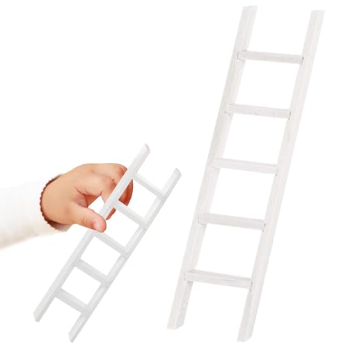 Jeorywoet Mini Ladder Decor Classic Hölzer Mini 1 12 Skala Dollhouse Accessoires lustige DIY -Accessoires Weiße Puppenhaus Treppe für Dollhouse Decor Kinder Geschenke, Mini Leiter Dekor von Jeorywoet