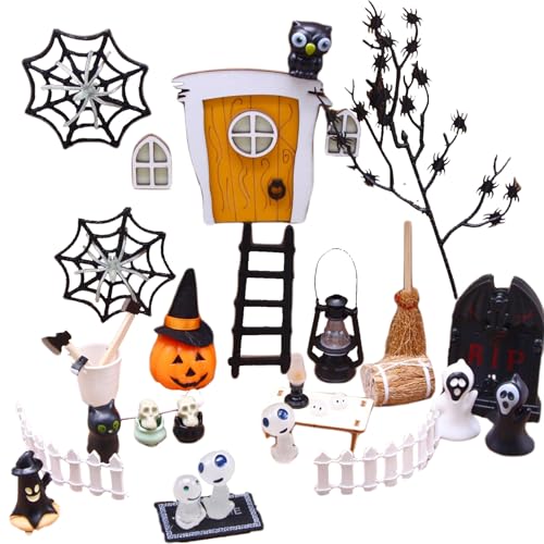 Jeorywoet Miniatur Halloween Figuren, 35pcs/Set Halloween Miniatures Kit Horror Dollhouse Halloween Handwerksmittel DIY Mini wasserdicht leuchtende Halloween Village Accessoires für Innenhöfe von Jeorywoet