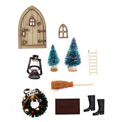 Jeorywoet Miniatur Holztür, Christams Dollhouse Möbel Mini Simulationstür Garten Ornamente Weihnachtsdekoration, Holz Puppenhausmöbel von Jeorywoet