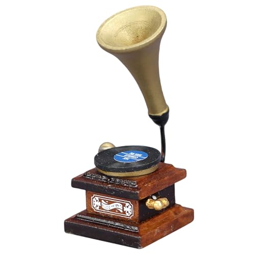 Jeorywoet Miniatur -Plattenspieler, 1 12 -Skala -Puppenhauszubehör, Holzpuppenhaus -Phonograph, 2x1 einstellbare Puppenhausminiaturen, Geschenke für Puppenhäuser Dollhouse Miniaturen von Jeorywoet