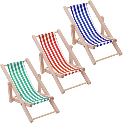 Jeorywoet Miniature Beach Stuhl, 3 Stück Dollhouse Beach Stuhl, Mini Klappstuhl Strandstuhl, Puppenhaus Mini Deck Stuhl Spielzeug, Puppenhausmöbelzubehör für Jungen Mädchen von Jeorywoet