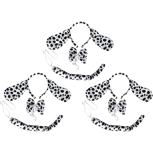 Jeorywoet Ohrstirnband -Set -Hunde Ohren Stirnband Fliege Krawatte und dalmatianische Schwanz Halloween Cosplay Kostüm Party Set Tierkostüm für Frauen Erwachsene Kinder 3 Sets, Ohrstirnband -Set von Jeorywoet