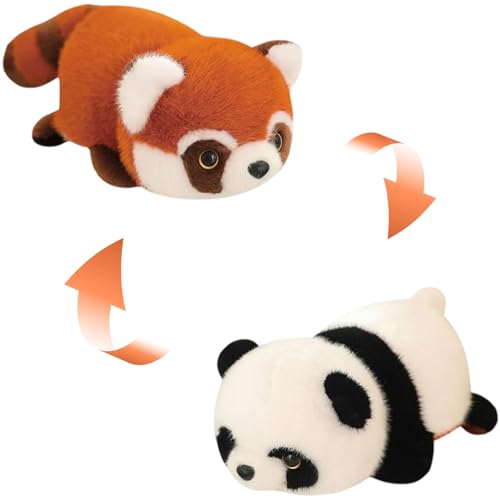 Jeorywoet Panda Plüsch 2 in 1 Reversible rote Panda Plüsch niedliche 14 -Zoll -Baumwollpande Panda für Erwachsene Kinder Dekorative Stofftiere für Zimmerbett, Geschenk, Stoffpandant von Jeorywoet