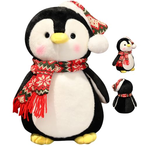 Jeorywoet Penguin Plüsch 10 Zoll Weihnachtspenguin Stofftier mit Hut und Schal mit süßem Ausdruck kuschelige Baumwoll -Stofftiere für Kinder, Erwachsene, Penguin Plüsch von Jeorywoet