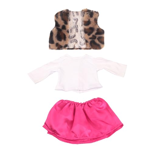 Jeorywoet Puppenkleidung, 1 Set 18-Zoll-Puppenkleidung, süße Outfit-Puppenkleidung enthält Leopardenmusterweste, Rock und langärmeliges Hemd Babypuppenkleidung für 18-Zoll-Mädchen-Puppenzubehör von Jeorywoet