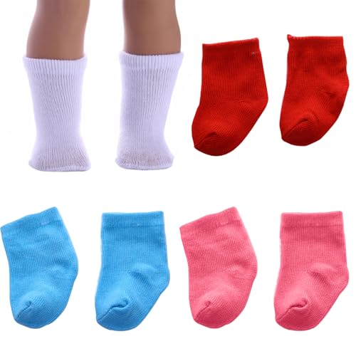 Jeorywoet Puppensocken, 4 Paar Puppensocken, Mini -Socken -Babykleidung, Puppen -Knöchel -Socken, Puppenzubehör für 18 -Zoll -Babypuppen, Puppenzubehör von Jeorywoet