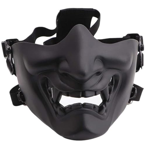 Jeorywoet Samurai Mask Halb Face Airsoft Maske Soft Oni Mask mit Einer dämonischen Smile -Schutzmaske für Halloween-, Maskerade -Ball-, Spiel- und Outdoor -Partys, Samurai -Maske von Jeorywoet