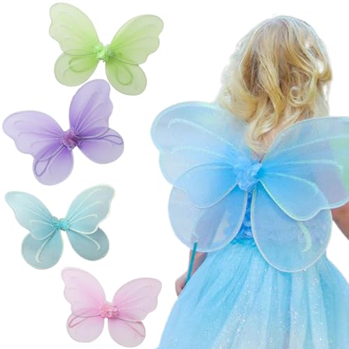 Jeorywoet Schmetterlingsflügel für Mädchen 4pcs 4 Farbflügel 18x14 Faltbarer Kostüm Süßes dekoratives Fairy Kostüme für Cosplay -Bühnenparty von Jeorywoet