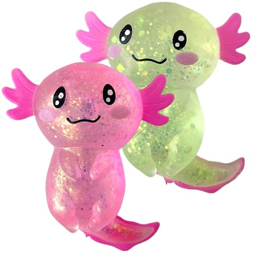 Jeorywoet Squish -Spielzeug, 2pcs 3,7 Zoll niedliches Axolotl -Spielzeug mit Glitzer, weiche Flexible Squish -Kugeln, Stressabbau Squeeze -Spielzeug für Erwachsene Kinder, Squish -Spielzeug von Jeorywoet