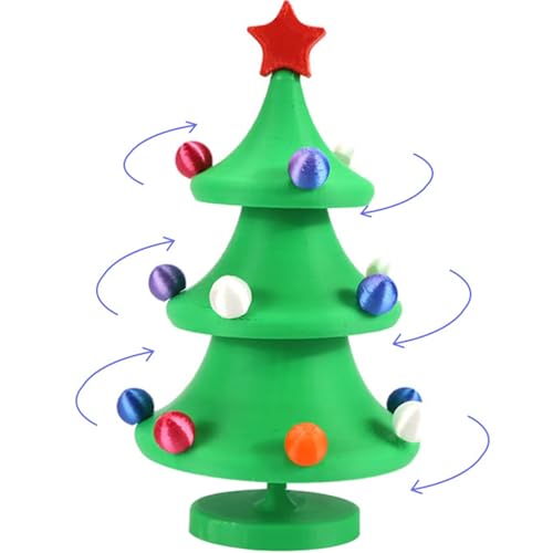 Jeorywoet Tanzender Weihnachtsbaum Rotatable Spielzeug Weihnachtsbaum mit Sterntopper & Ball Ornamente 3D Printed Mini Weihnachtsbaum zur Dekoration, Stressabbau, Tanzender Weihnachtsbaum von Jeorywoet