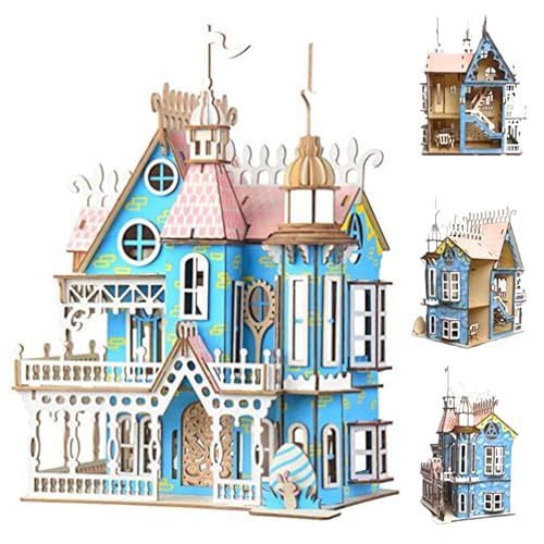 Jeorywoet Wooden Dollhouse Kit, 3D Miniatur House Kit, DIY Dream Dollhouse Kit, 6,8x7.9x10.9 Interactive Mini House Building Kit für Weihnachtsfeier Halloween Dekor, Haunted House Kit von Jeorywoet