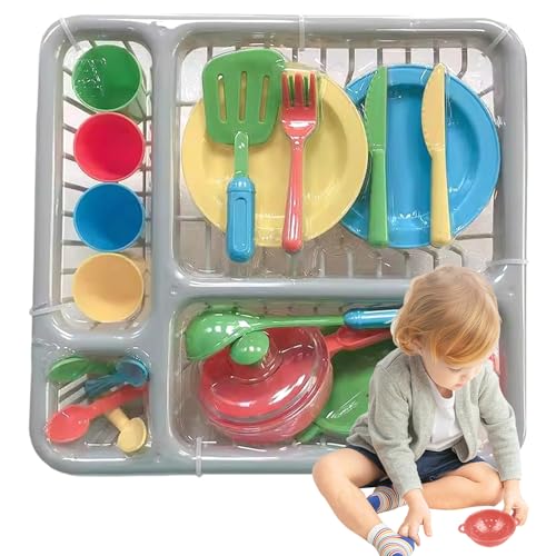 Kids Kitchen Accessoires, Kindertöpfe und Pfannen -Spielset, Tat, DASS Kinderküchenzubehör, kreative Safe -Spielgerichte für Kinder Küche, Küchenspielzeug Tischgeschirr Spielset mit Abflusser von Jeorywoet