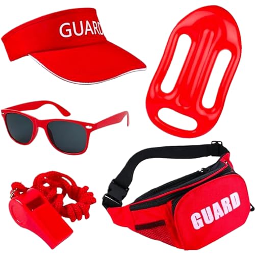 Rettungsschwimmeraccessoires 5pcs/Set Rollenspiel, so tun Sie das Spiel Rettungsschwimmerausrüstung mit Hut, Sonnenbrille, Pfeife, Fanny Pack & Float Rettungsschwimmer Kostüm für Halloween, Dress -up von Jeorywoet