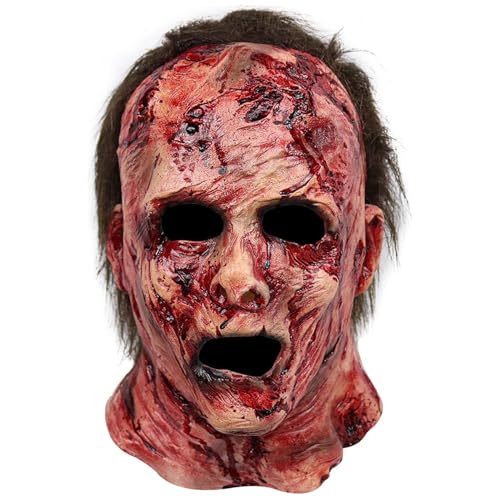 Scary Maske Realistische Latexmaske mit blutigen Narben 10x11x11.8 Halloween Mask Horror Twisted Face Grued Maske mit Lüftungslöchern für Halloween -Cosplay -Party -Streich, realistische Maske von Jeorywoet