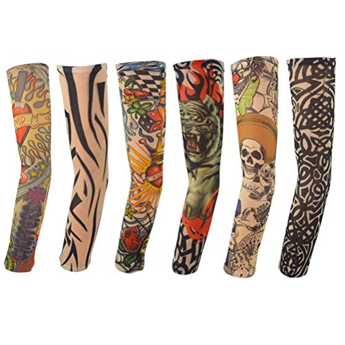 Jerbro 6 Stück Temporäre Tattoo Ärmel Gefälschte-Slip Tattoo Sleeves Körperkunst Sonnenschutz Arm Strümpfe Zubehör (A) von Jerbro