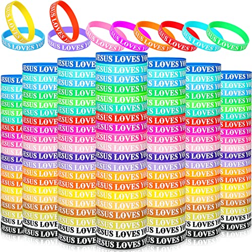 200 Stück Jesus Loves You Silikon-Armband für Kinder, christliche Armbänder, Bulk-Bibelvers, Gummi-Armband, religiöse, bunte Bänder für Männer und Frauen, Partygeschenke, Schulpreise (bedruckt) von Jerify