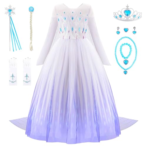 Jeroesja Elegantes Elsa Kleid - Prinzessin Kleider mit Zubehör - Elsa Kostüm für Mädchen 3-12 - Ideales Prinzessin Dress Up Set von Jeroesja