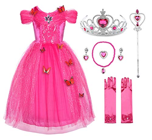 JerrisApparel Aschenputtel Kleid Prinzessin Kostüm Schmetterling Mädchen (100, Rose mit Zubehör) von JerrisApparel