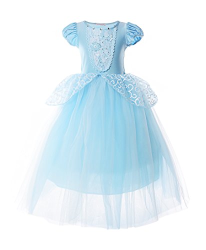 JerrisApparel Aschenputtel Kleid Tüll Prinzessin Kostüm Verkleidung Mädchen (3 Jahre, Etikette Gr:100, Blau) von JerrisApparel