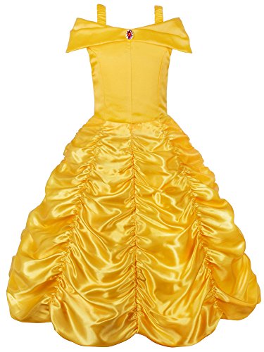 JerrisApparel Mädchen Belle Kostüm Prinzessin Kleid Drop Shoulder Cosplay Kostüm (Gelb, 4-5 Jahren(Etikett 120)) von JerrisApparel