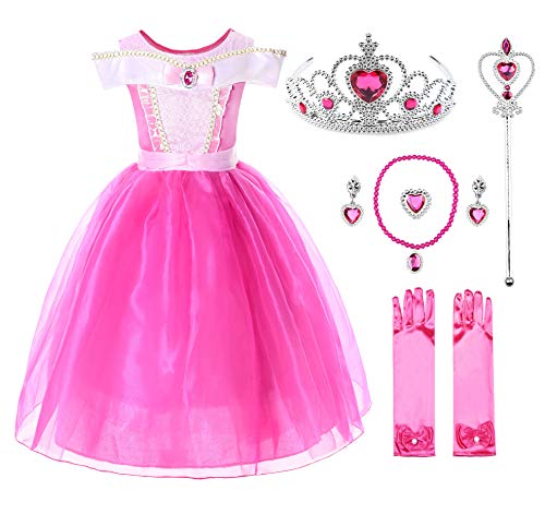 JerrisApparel Mädchen Prinzessin Aurora Kostüm Dornröschen Kleid (3 Jahre, Knöchellänge mit Zubehör) von JerrisApparel