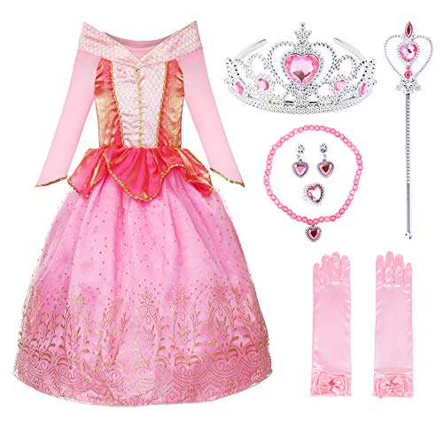 JerrisApparel Mädchen Prinzessin Aurora Kostüm Dornröschen Kleid (Rosa Aurora mit Zubehör, 3 Jahre) von JerrisApparel