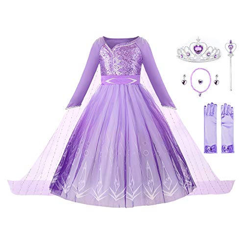 JerrisApparel Mädchen Prinzessin Kostüm Paillette Schnee Party Halloween Verkleidung (3 Jahre, Violett Mit Zubehör) von JerrisApparel