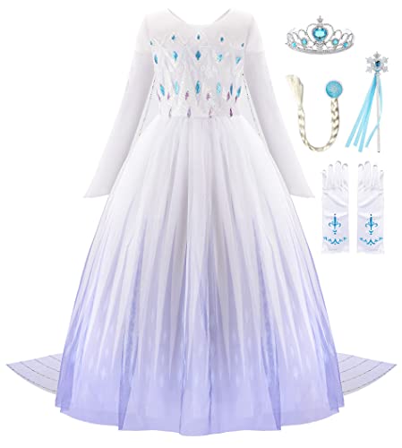 JerrisApparel Mädchen Prinzessin Kostüm Schnee Party Kleid Halloween Verkleidung (3 Jahre, Weiß mit Zubehör) von JerrisApparel