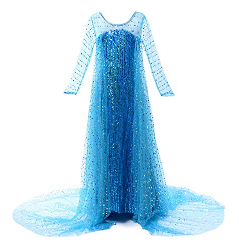 JerrisApparel Mädchen Prinzessin Pailletten ELSA Kostüm Kleid Festzüge Party Ankleiden (100, Blau) von JerrisApparel