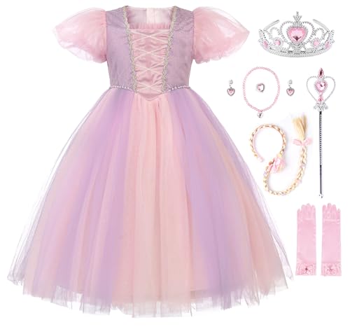 JerrisApparel Mädchen Prinzessin Rapunzel Kleid Geburtstag Karneval Festlich Kostüm (110, Lila) von JerrisApparel