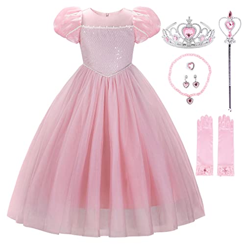 JerrisApparel Mädchen Prinzessin Rosa Kostüm Karneval Festlich Kleid (90, Rosa) von JerrisApparel