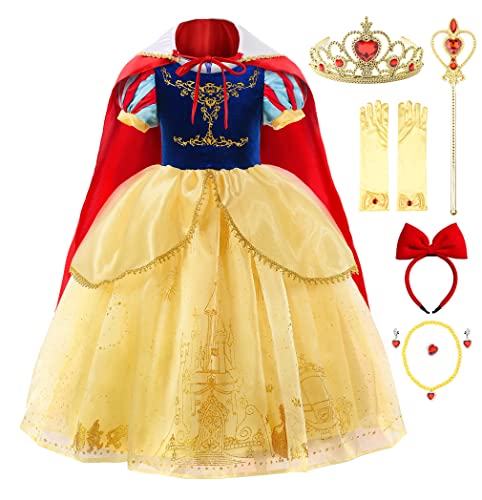 JerrisApparel Mädchen Prinzessin Schneewittchen Kostüm Halloween Karneval Festlich Verkleidung (100, Gelb) von JerrisApparel