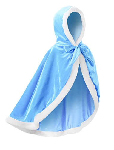 JerrisApparel Mädchen Prinzessin Umhang Weihnachtskap Kostüm mit Kapuze (110, Blau) von JerrisApparel