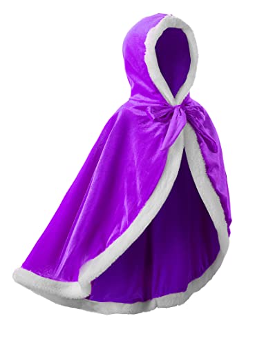 JerrisApparel Mädchen Prinzessin Umhang Weihnachtskap Kostüm mit Kapuze (110, Violett) von JerrisApparel