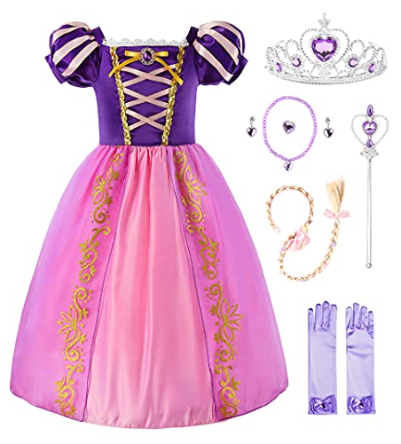 JerrisApparel Mädchen Prinzessin Verkleidung Kinder Puffärmel Cosplay Party Kostüm (5 Jahre, Violett mit Zubehör) von JerrisApparel