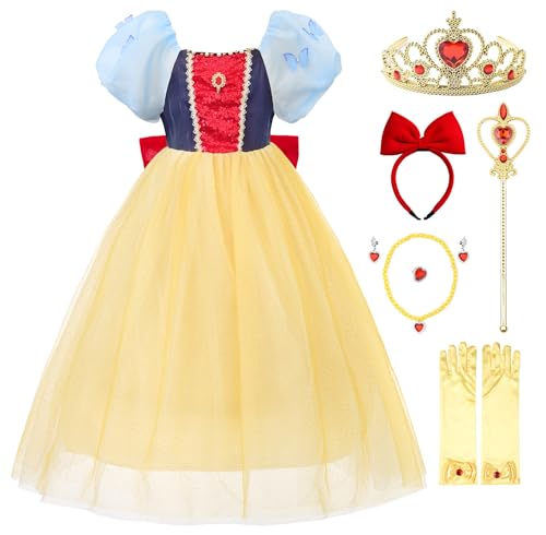 JerrisApparel Mädchen Schneewittchen Kleid Prinzessin Geburtstag Karneval Festlich Kostüm (100, Gelb) von JerrisApparel