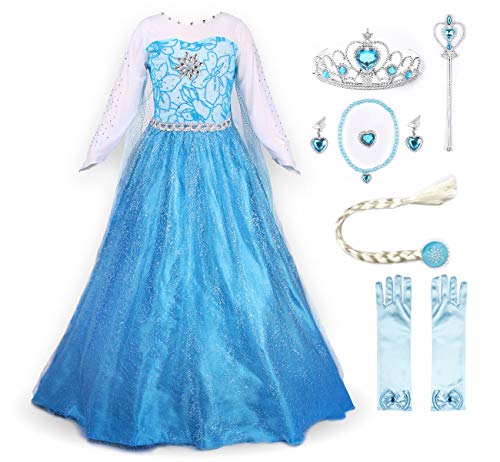 JerrisApparel Prinzessin Kostüm Karneval Verkleidung Party Kleid (120, ELSA mit Zubehör) von JerrisApparel